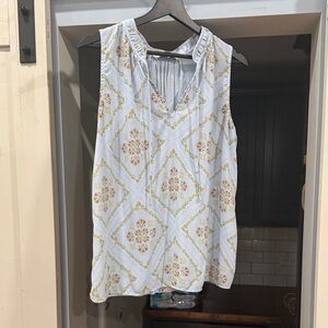 LOFT Sleeveless Blouse with Floral and Geometric Design